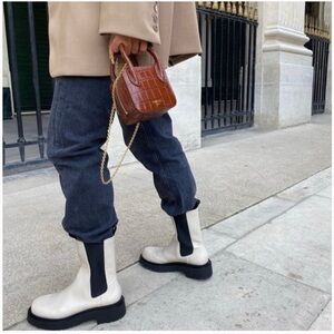 H&M Stylish platform white Cream and Black Chelsea Boots
